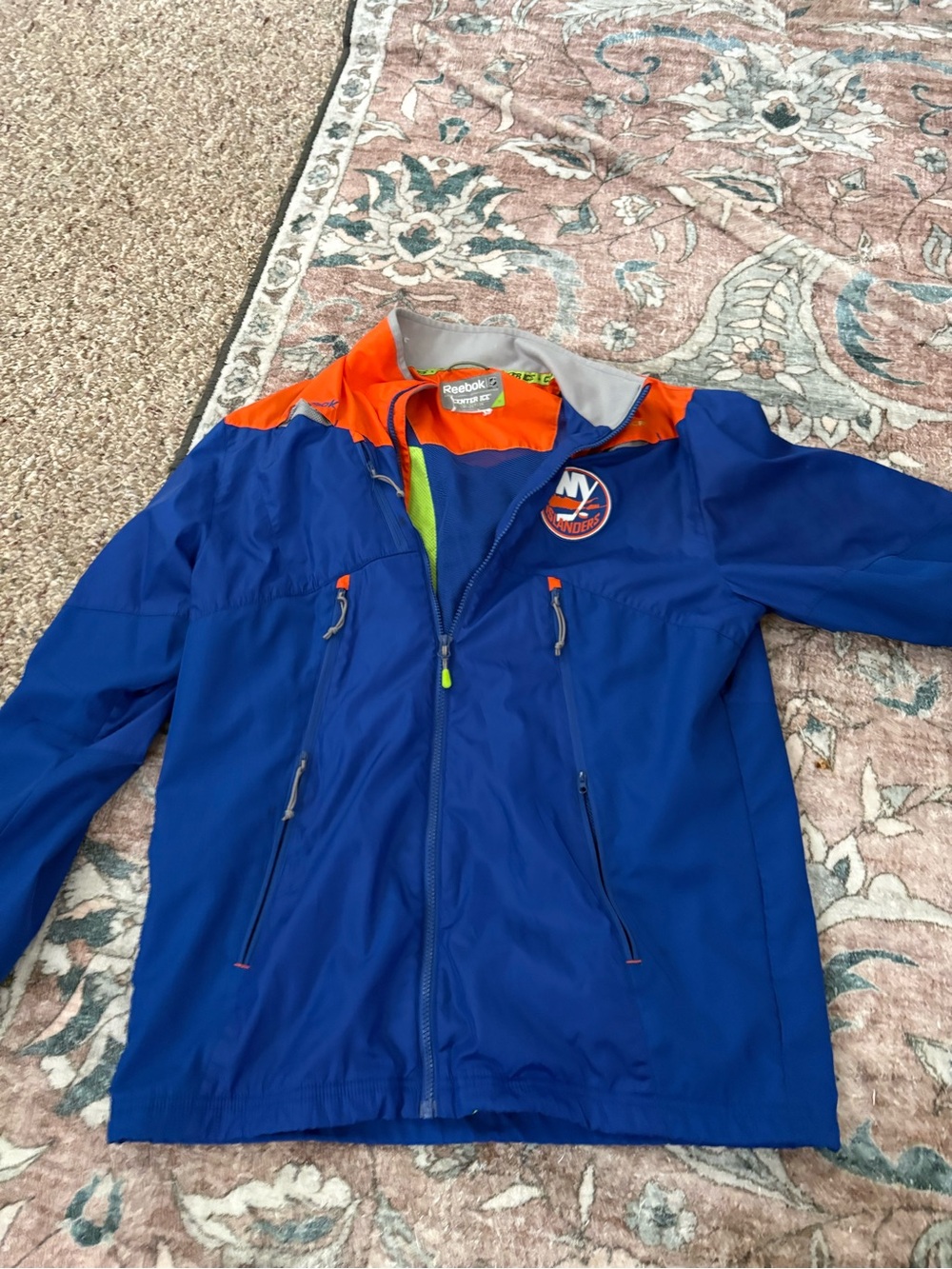 NY Islanders NHL Center Ice Men’s Medium Blue Orange Reebok Zip Up Jacket
